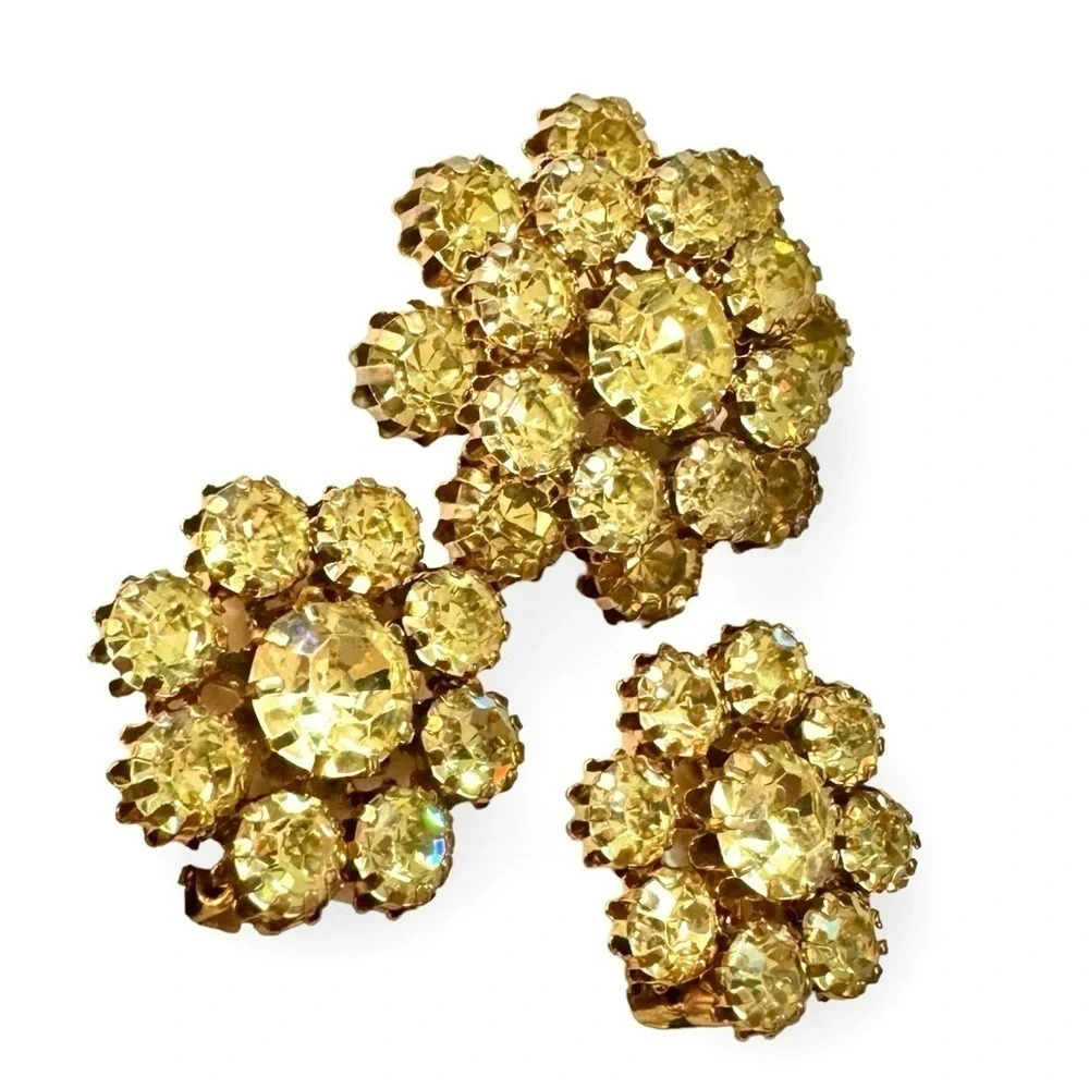 VTG | Rhinestone Clip Earrings & Brooch